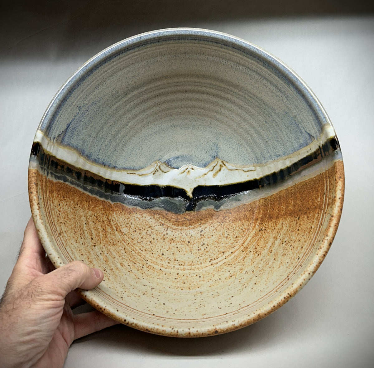 Snowy Mountain Glaze Large Pottery Mixing Bowl – Handcrafted Ceramic Kitchenware