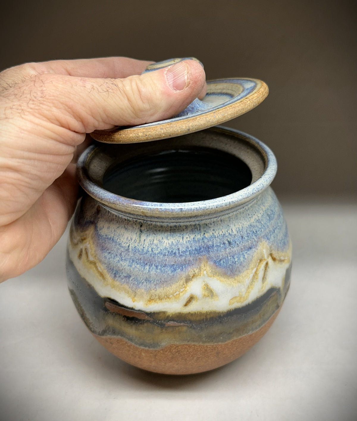 Handmade Pottery Jar - Snowy Mountain Glaze