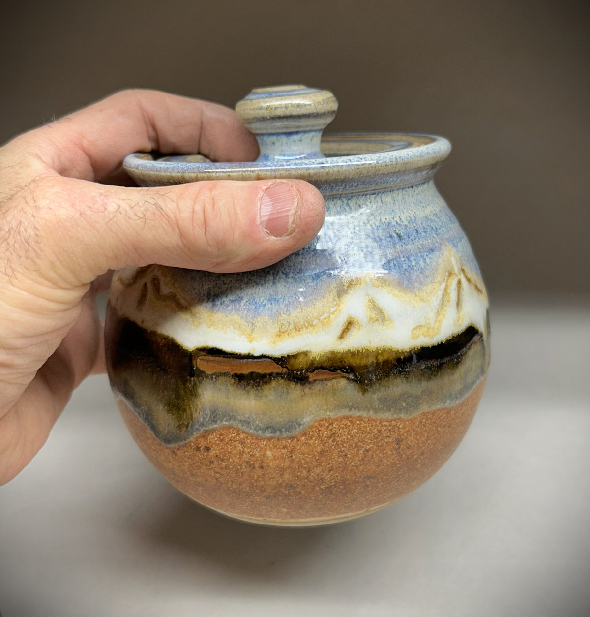 Handmade Pottery Jar - Snowy Mountain Glaze