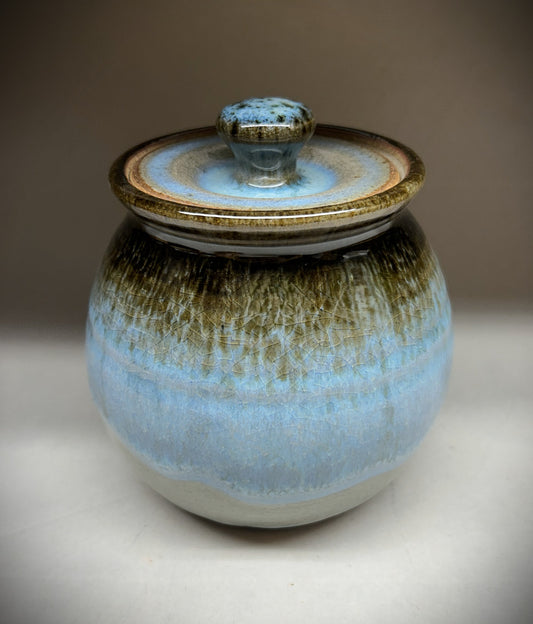 Blue Green Ash Glaze Pottery Jar | Handmade Ceramic Container