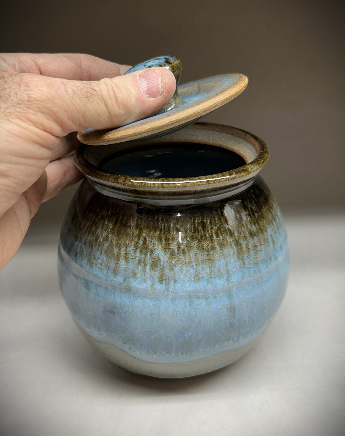 Blue Green Ash Glaze Pottery Jar | Handmade Ceramic Container