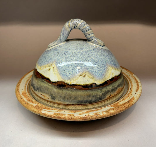 Butterdish-butter-mountain-glaze-brown-blue