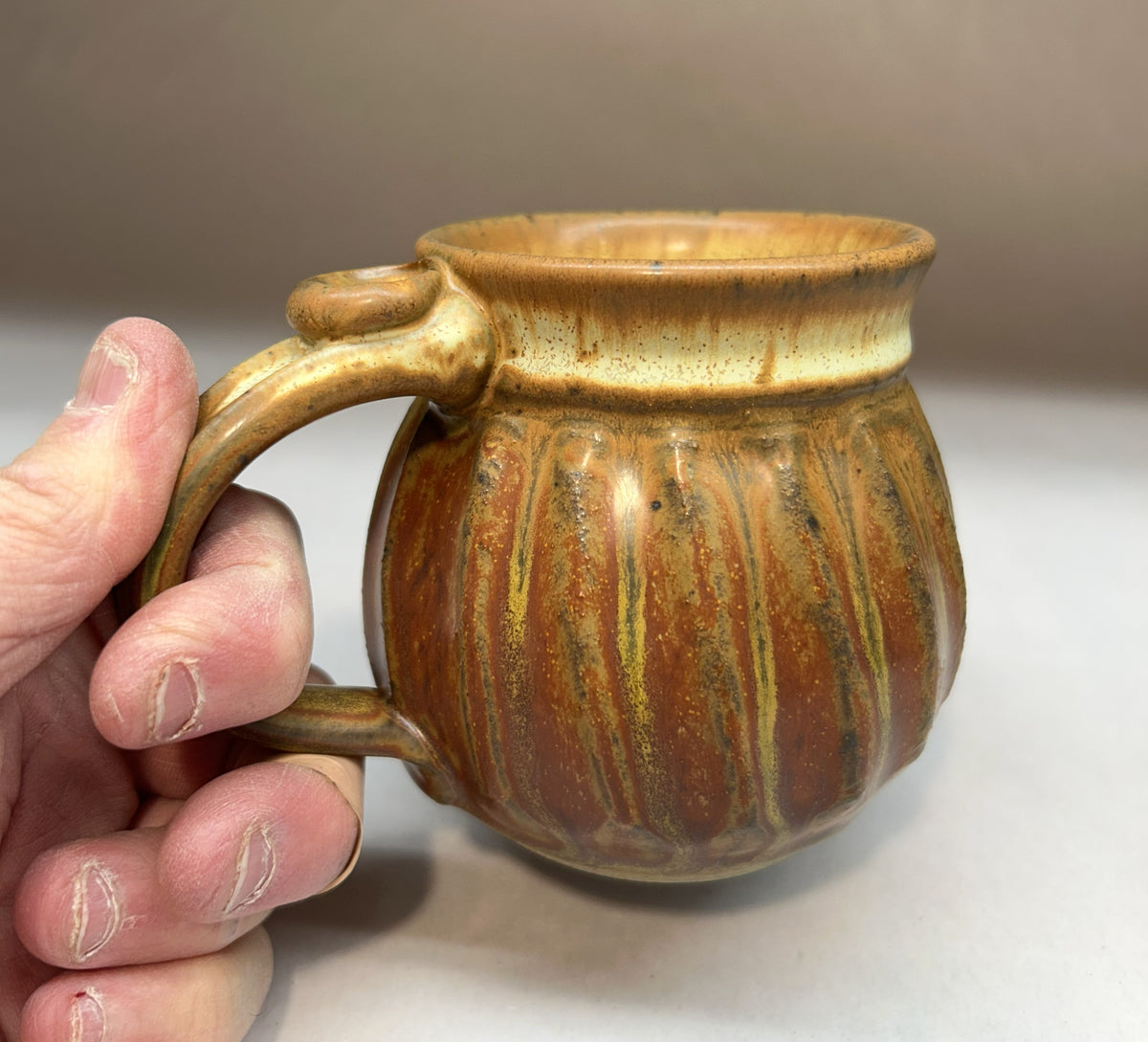 Faceted Handmade Artisan Pottery Mug - Shanner Red Glaze
