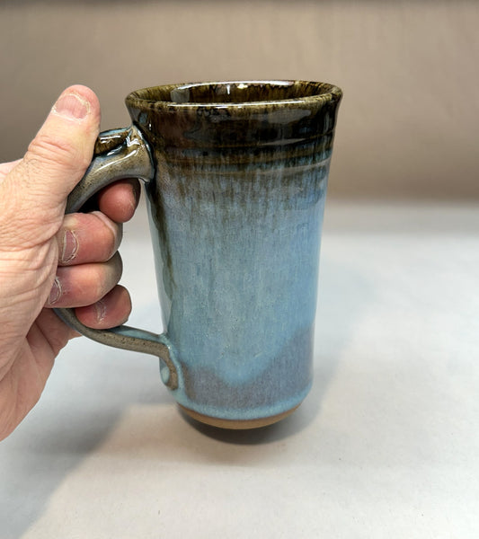 Tall Handmade Pottery Mug – Blue Green Ash Glaze