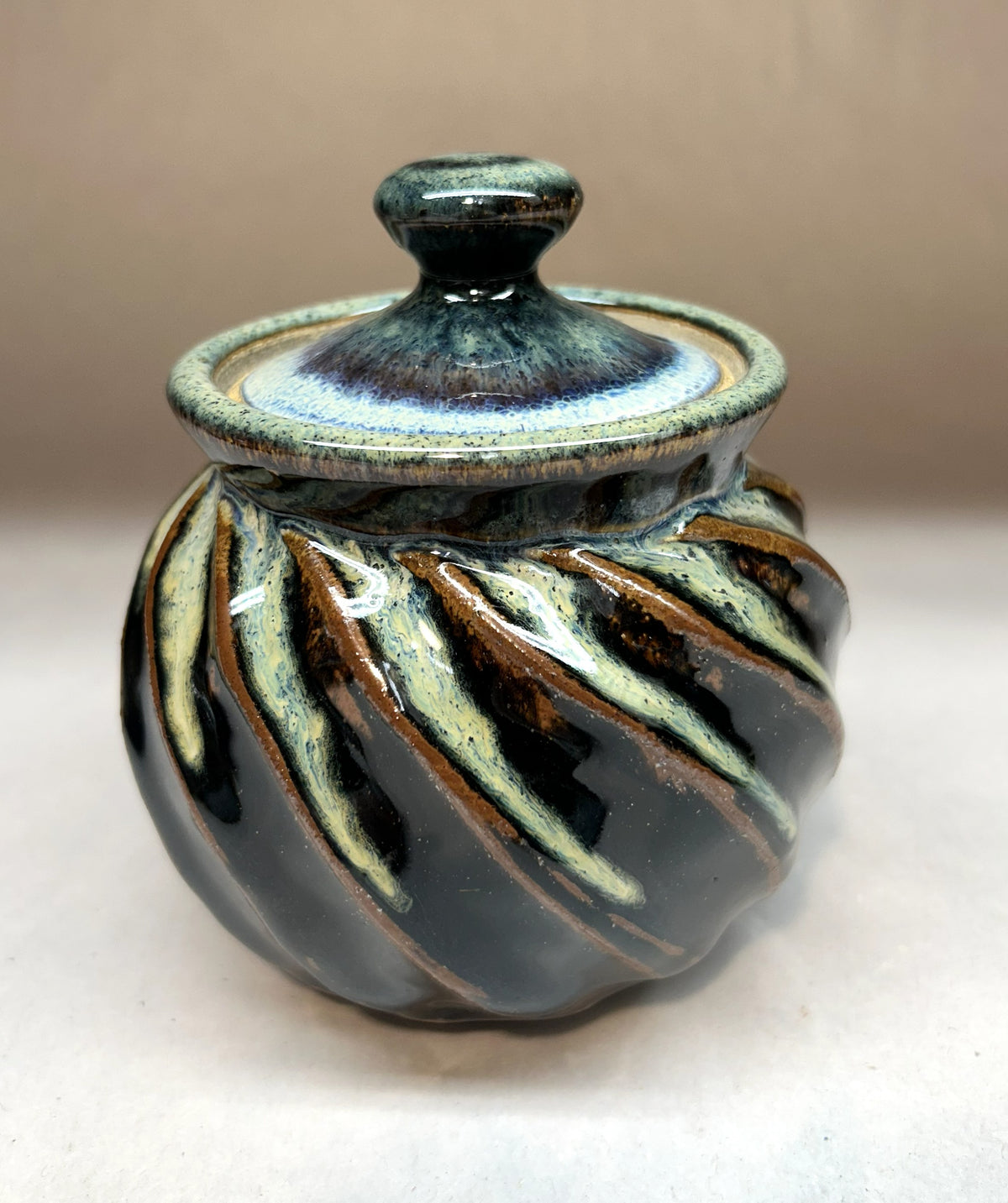 Handmade Faceted Small Pottery Jar – Artisan Stoneware Storage