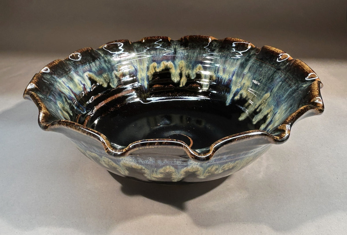 Handmade Pottery serving Bowl with Fluted Edge - Elegantly designed Pottery