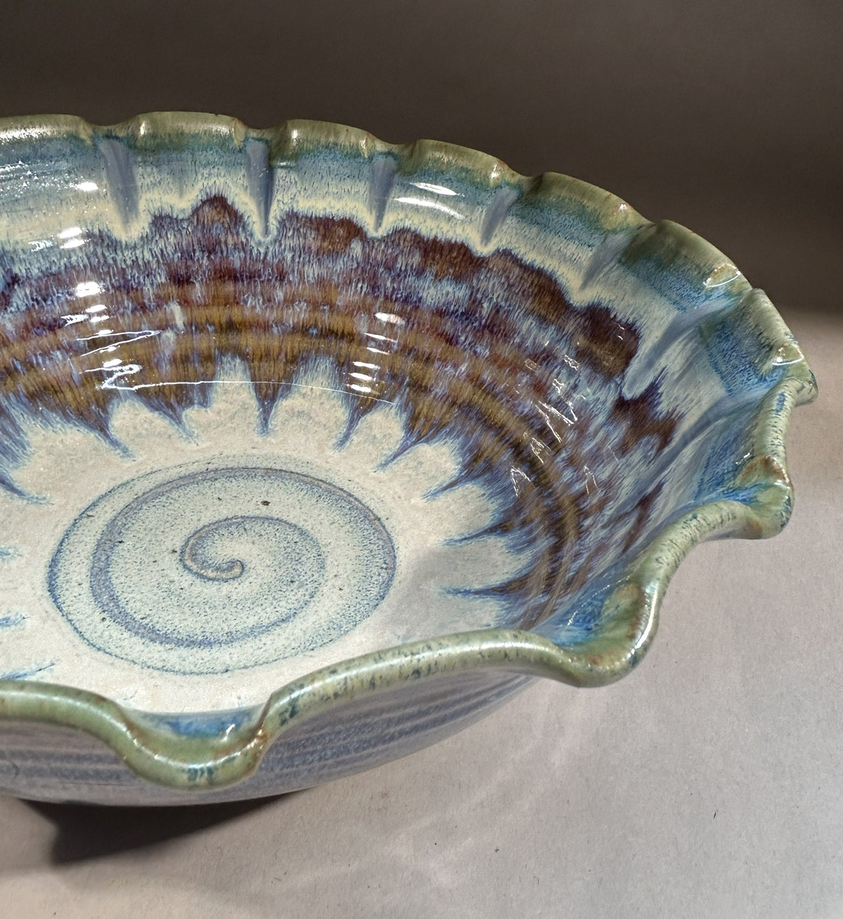 Handmade Pottery serving Bowl with Fluted Edge - Elegantly designed Pottery