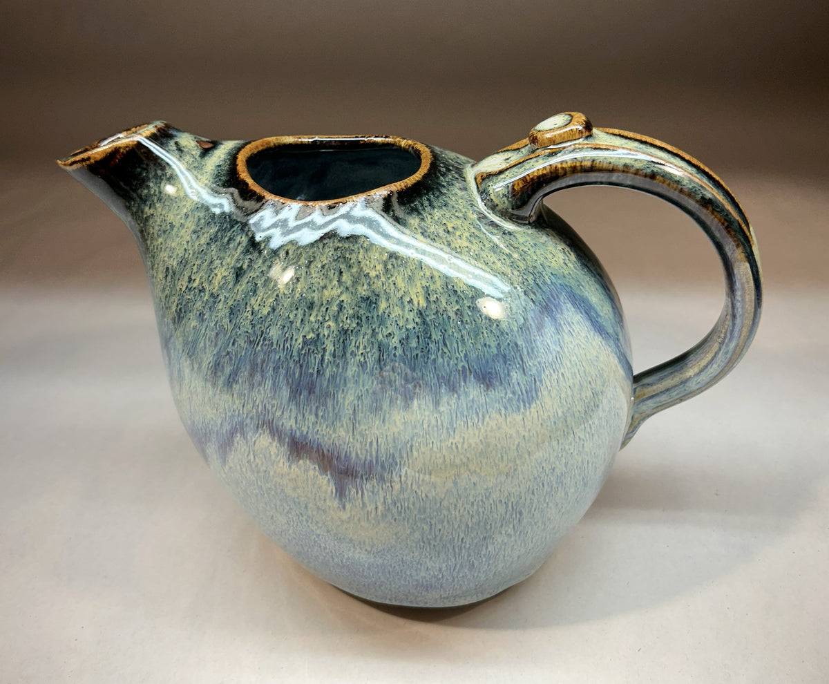 Handmade Pottery Water Pitcher - Temoku and Rutile Blue Glaze