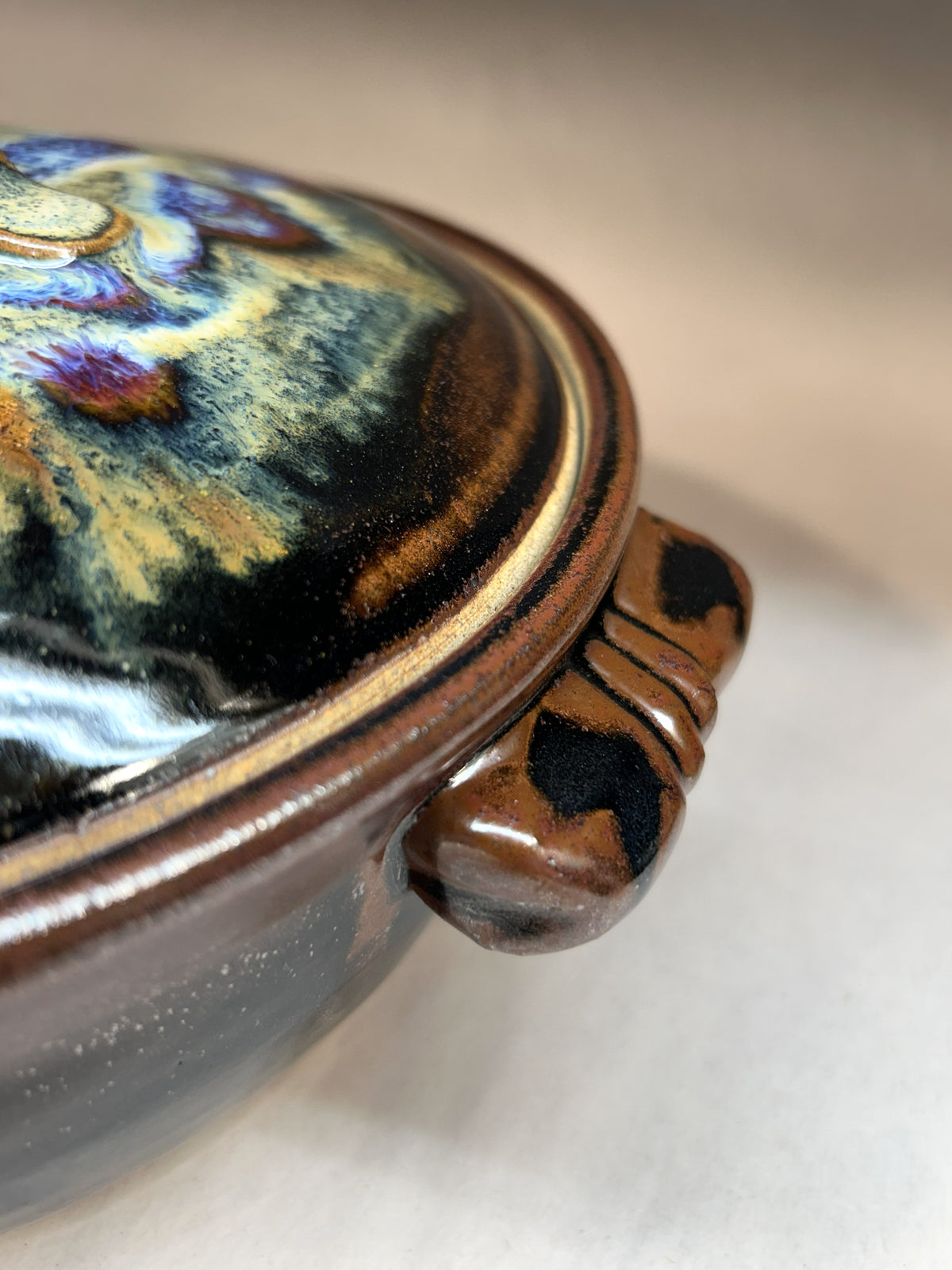 Handmade Pottery Lidded Casserole - Temuku Black and Everything Glaze - Serving ware