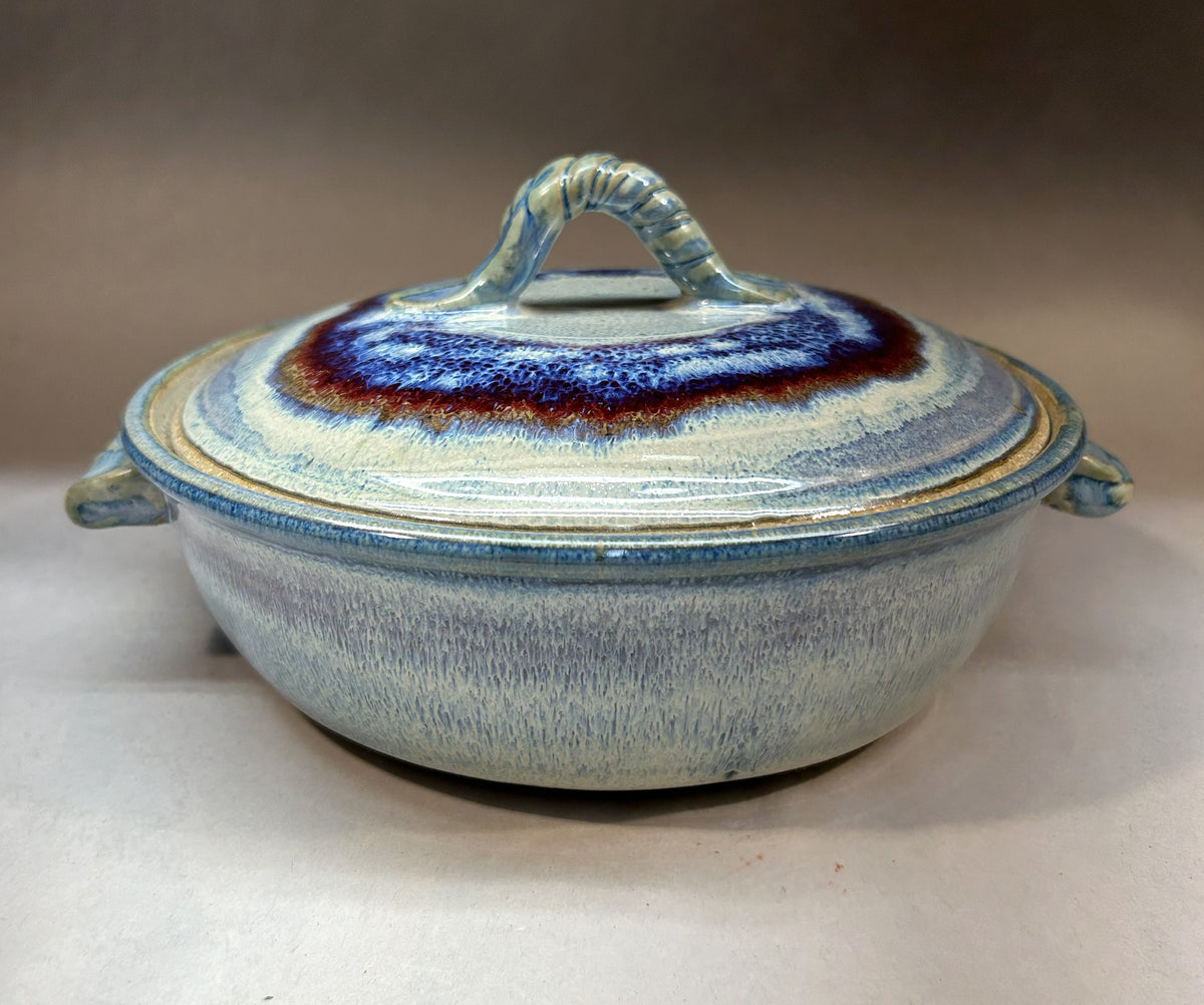 Handmade Pottery Lidded Casserole - Electric Blue Glaze - Serving Ware