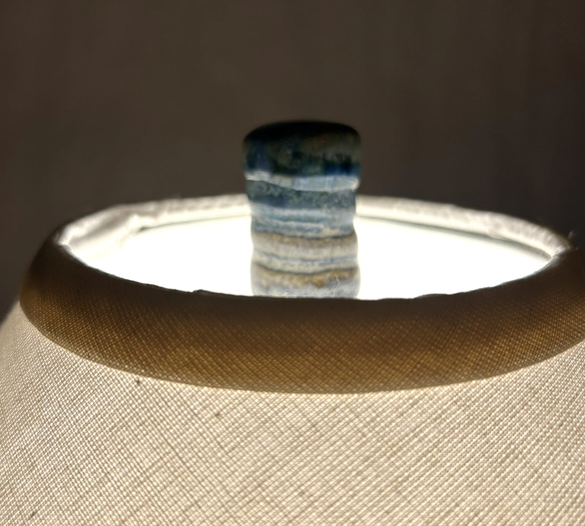 Handmade Pottery Lamp - Wrinkled Paper Shade - Electric Blue Glaze
