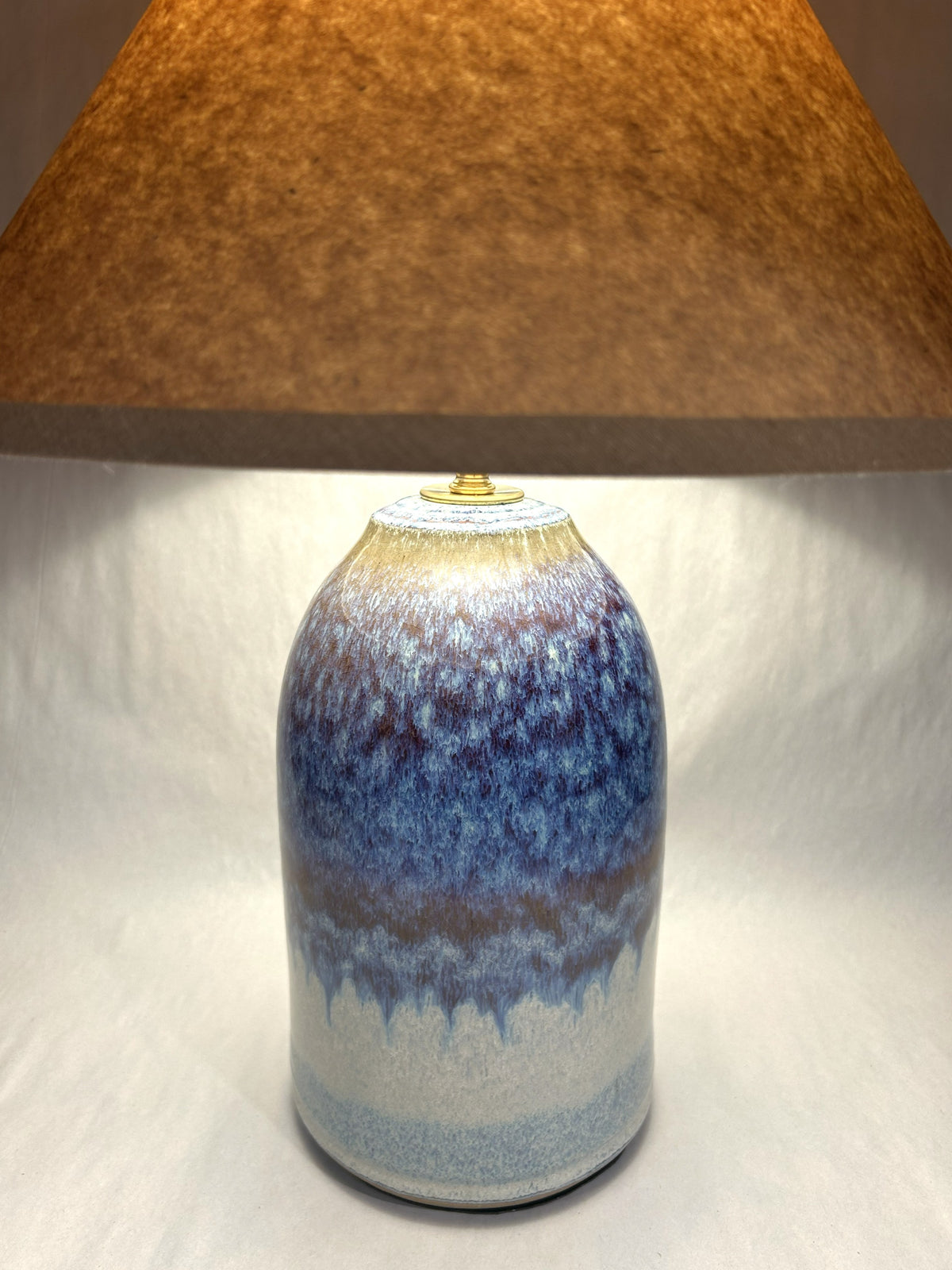 Handmade Pottery Lamp with Electric Blue Glaze - Handmade Finial