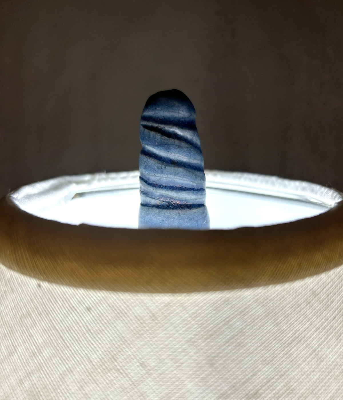 Handmade Raku Pottery Lamp with Light Blue Raku Glaze and a handmade finial